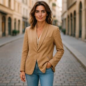 Korean Women’s Tailored  Time Post Modern Blazer Business Casual Minimalist Tan